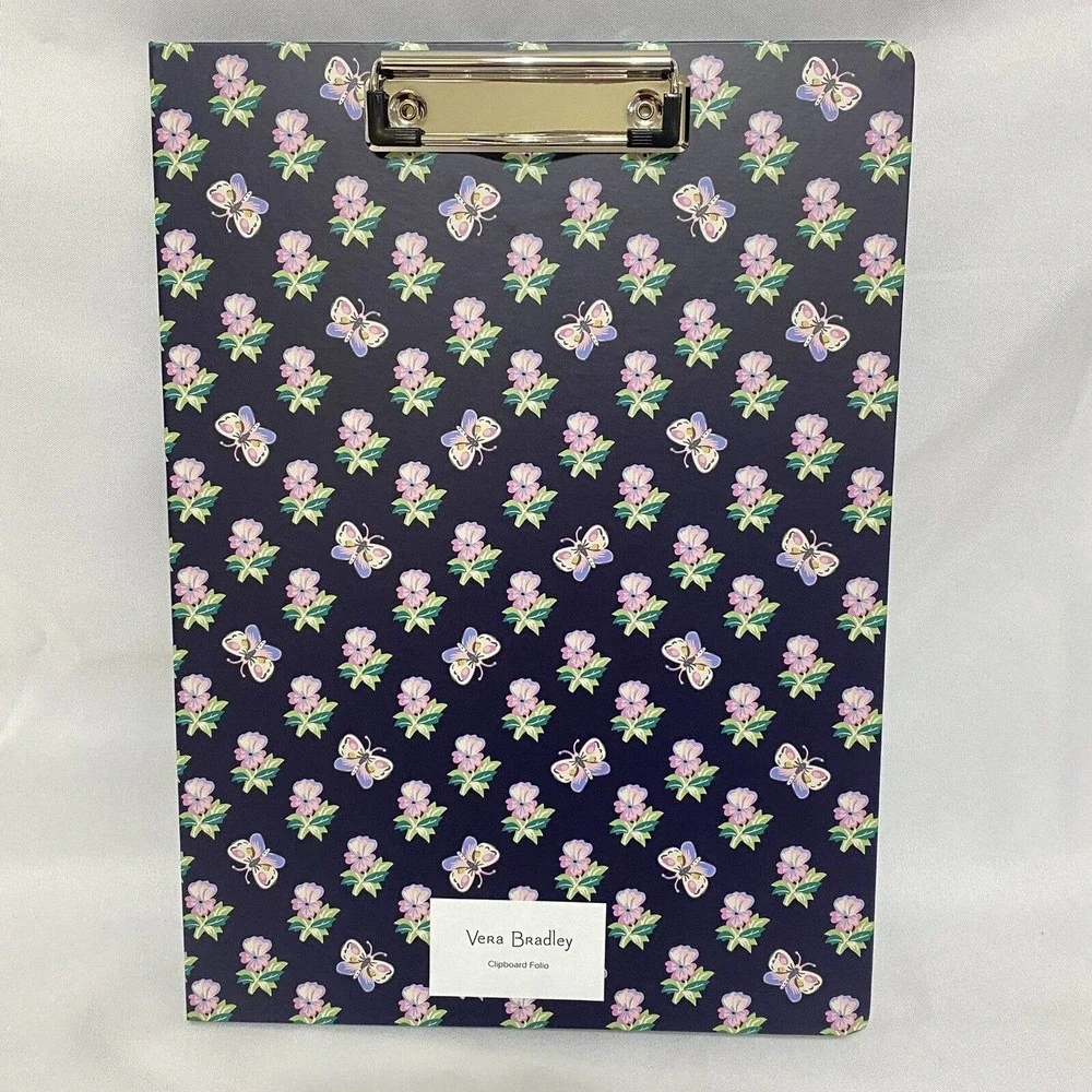 Vera Bradley Clipboard Folio Kinda Katherine Navy Butterflies Flowers w/ notepad